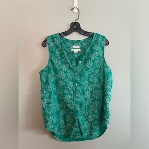 C&C California 100% Linen Tropical Leaf Button Tank Top Round Hem Blouse SZ L